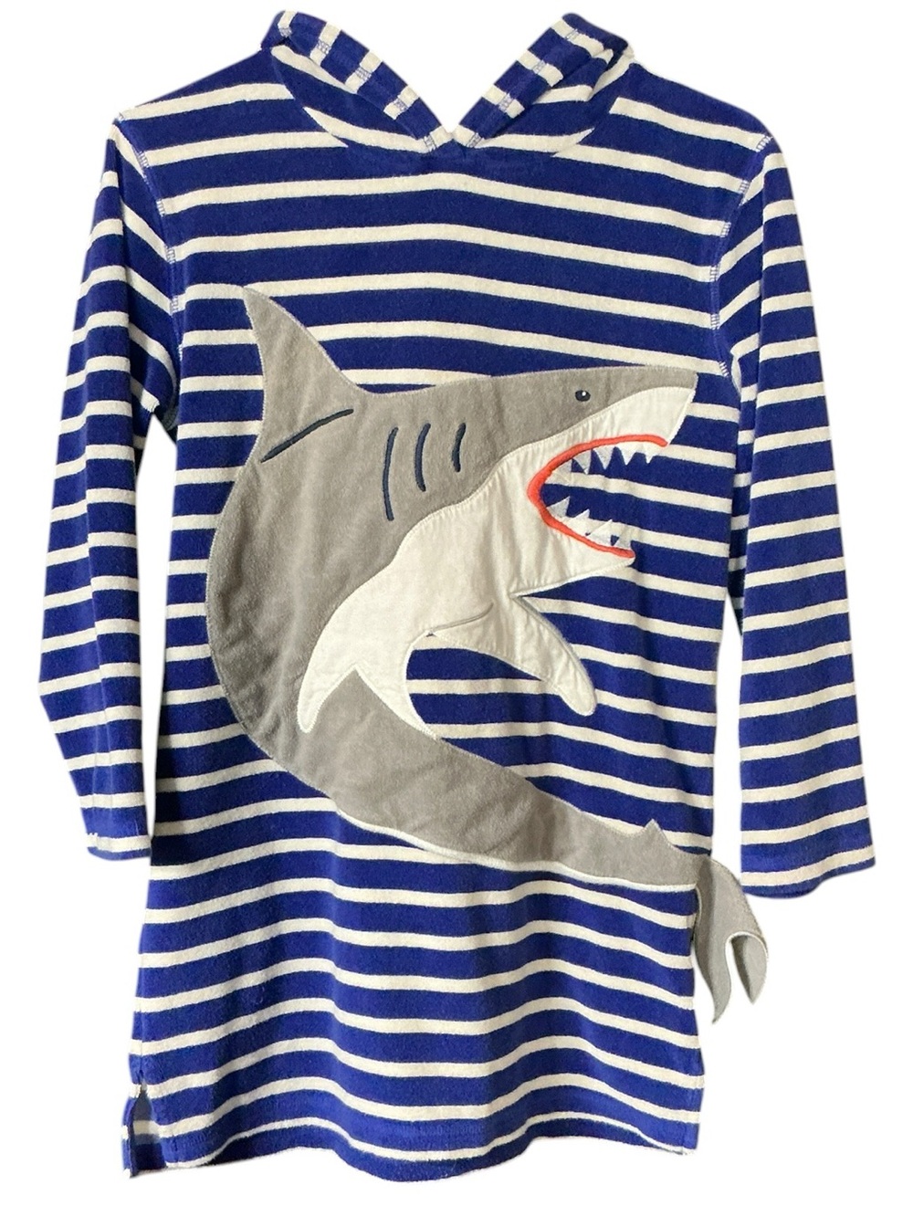 Mini Boden Terry Striped Shark Hooded Swim Coverup